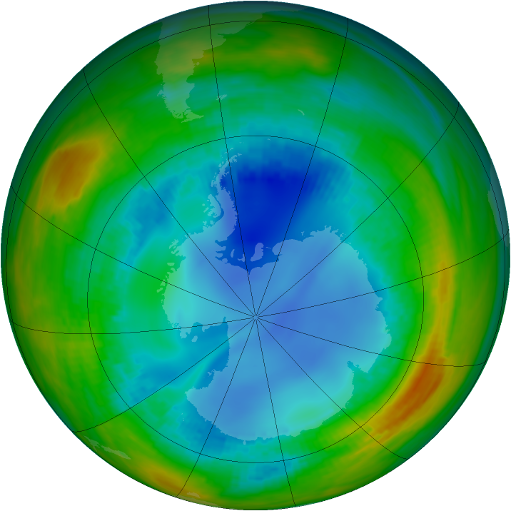 Antarctic ozone map for 08 August 1991